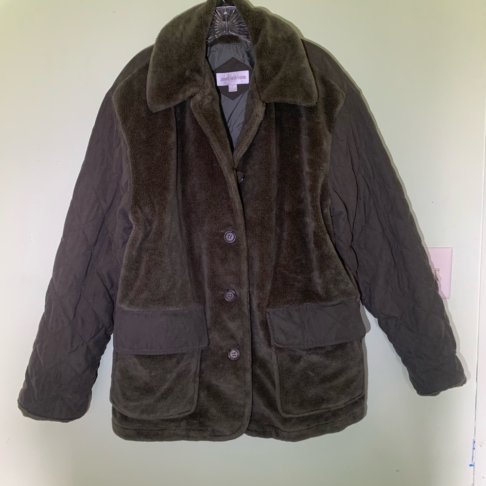 Jones New York Dark Olive Teddy Jacket